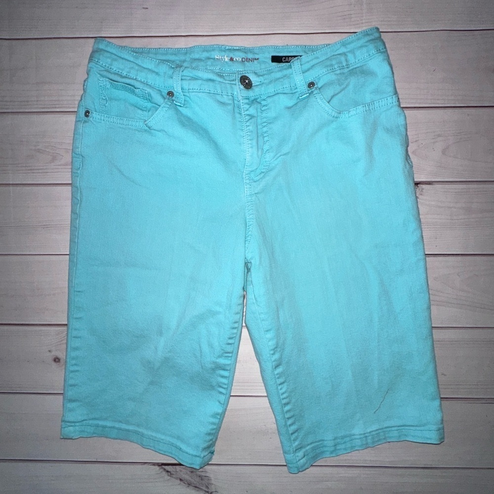 Style & Co. Aqua Blue Capri Denim Shorts
Size: 10 Beach Office School Walking
